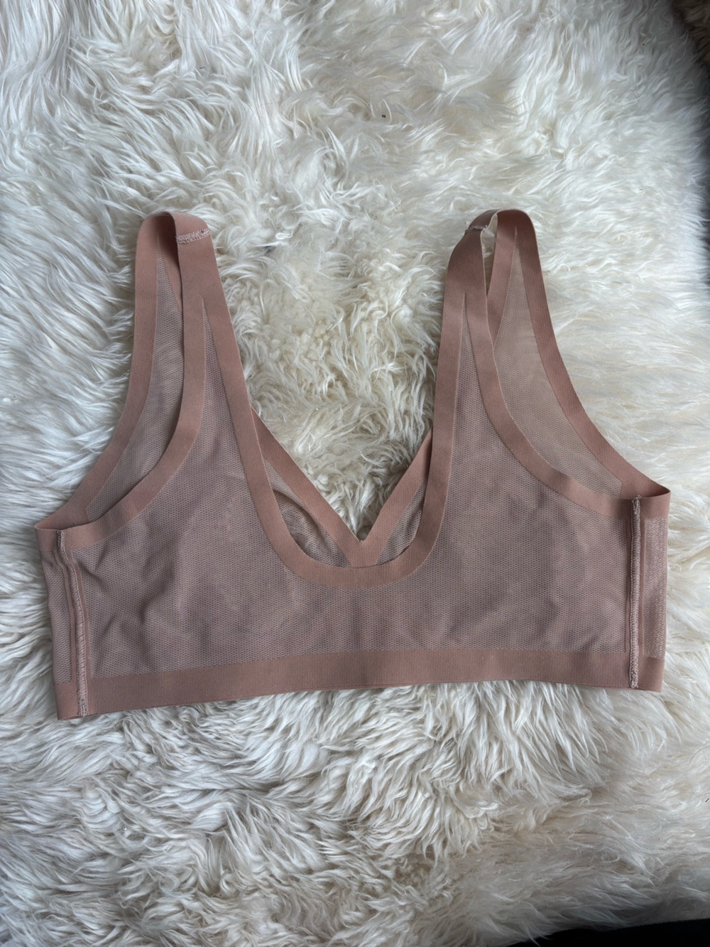 EBY Sheer Bralette Mesh Bra. In Champagne Nude. Size Large. - Picture 10 of 11